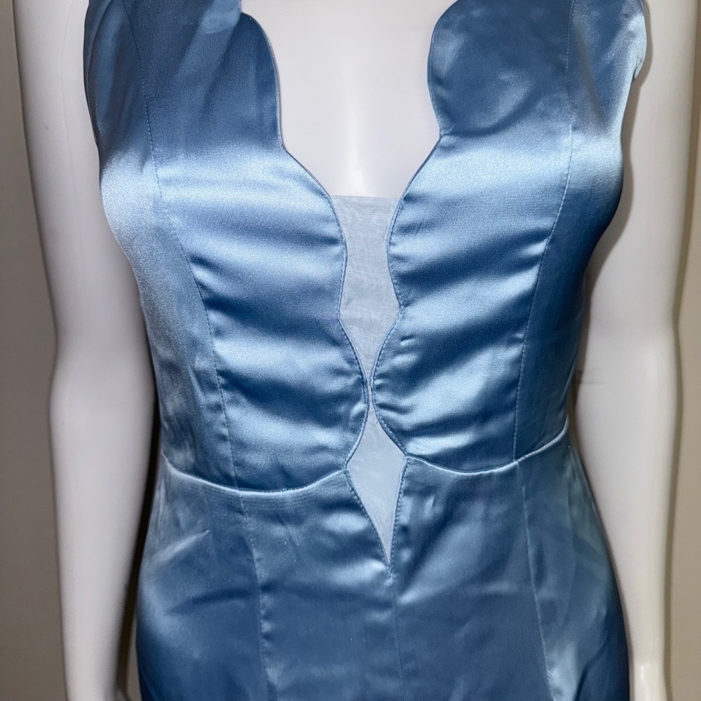 Commense Light Blue Sleeveless Formal Dress Scalloped V Neck Slit Occasion XS - Picture 13 of 17